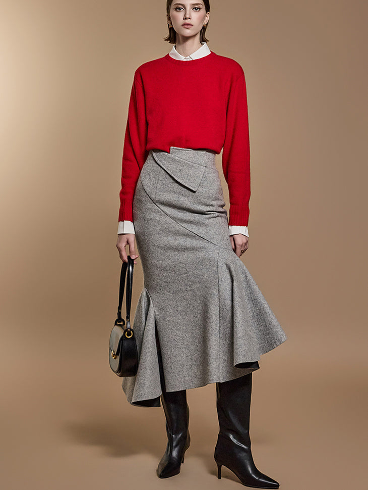 SK9222 折叠美人鱼羊毛裙