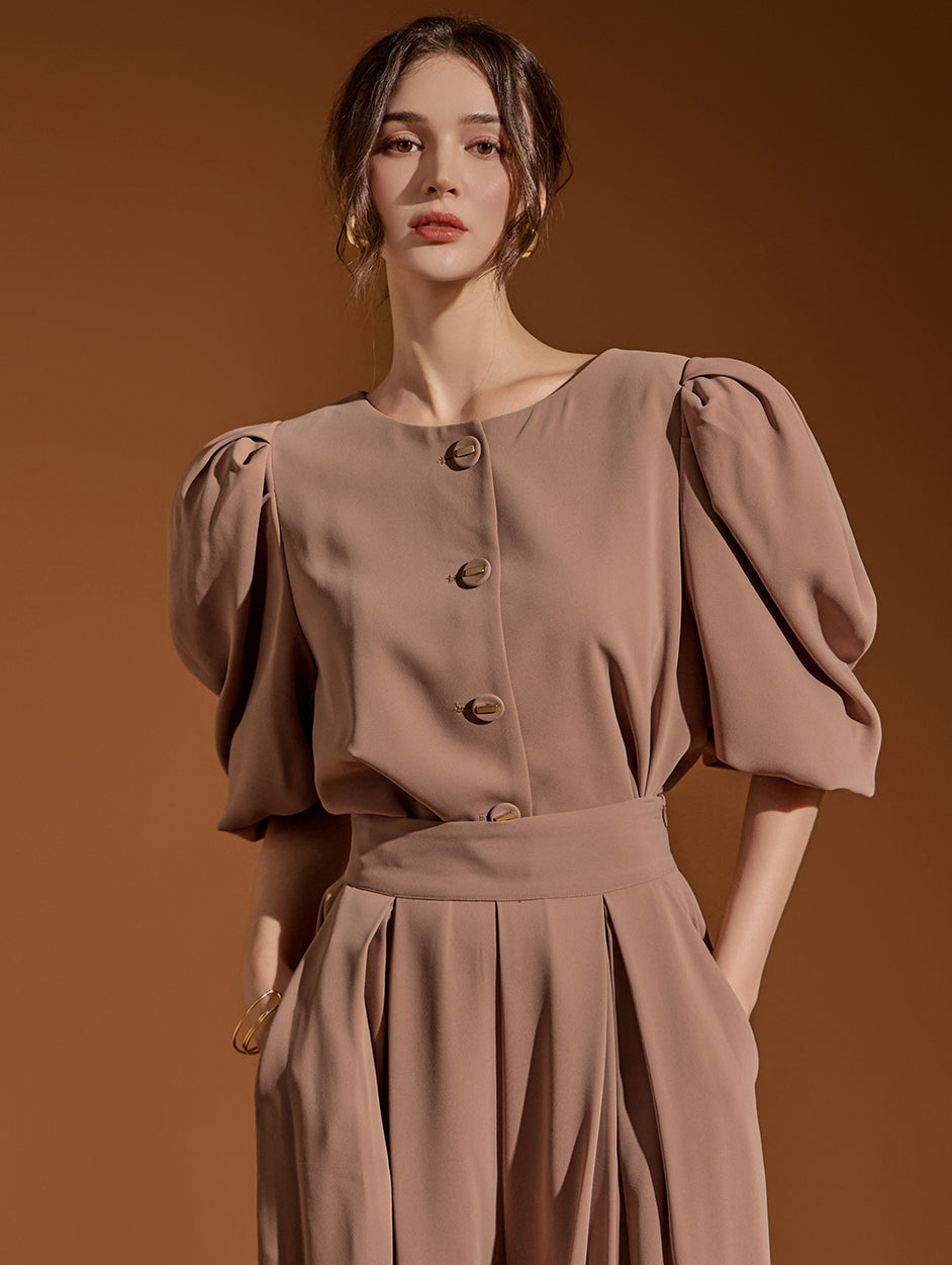 B2876 泡泡袖短款衬衫