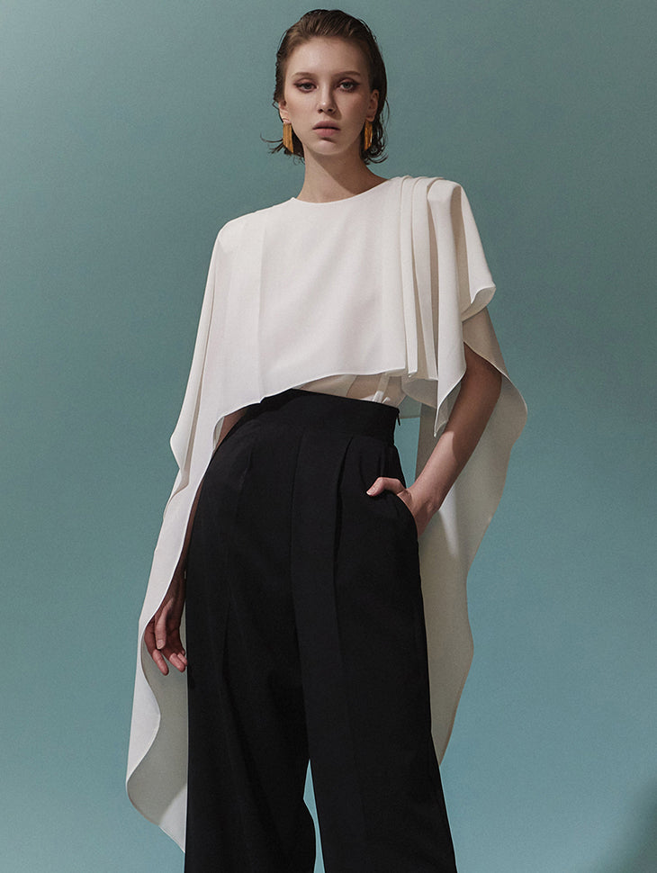 B9148 肩部抽褶点双层衬衫