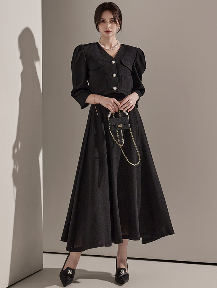 D4202 フレア薄手ツイードツーピース