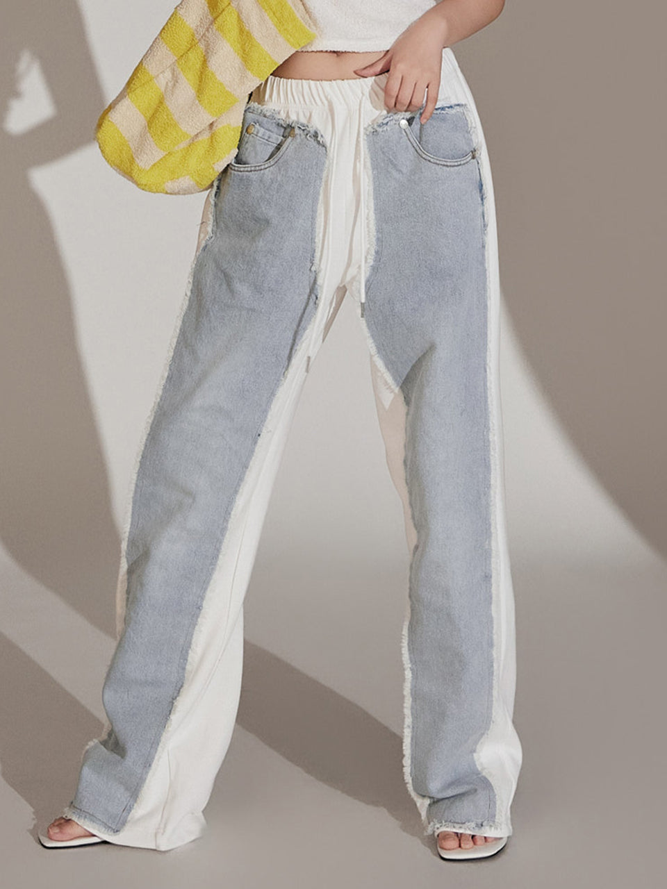 P3128 Denim Patch Pants