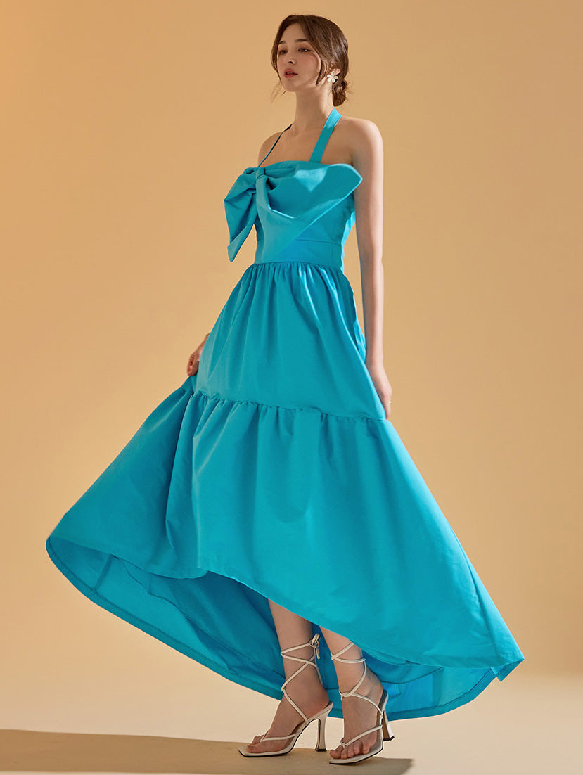 D9450 带蝴蝶结的挂脖连衣裙