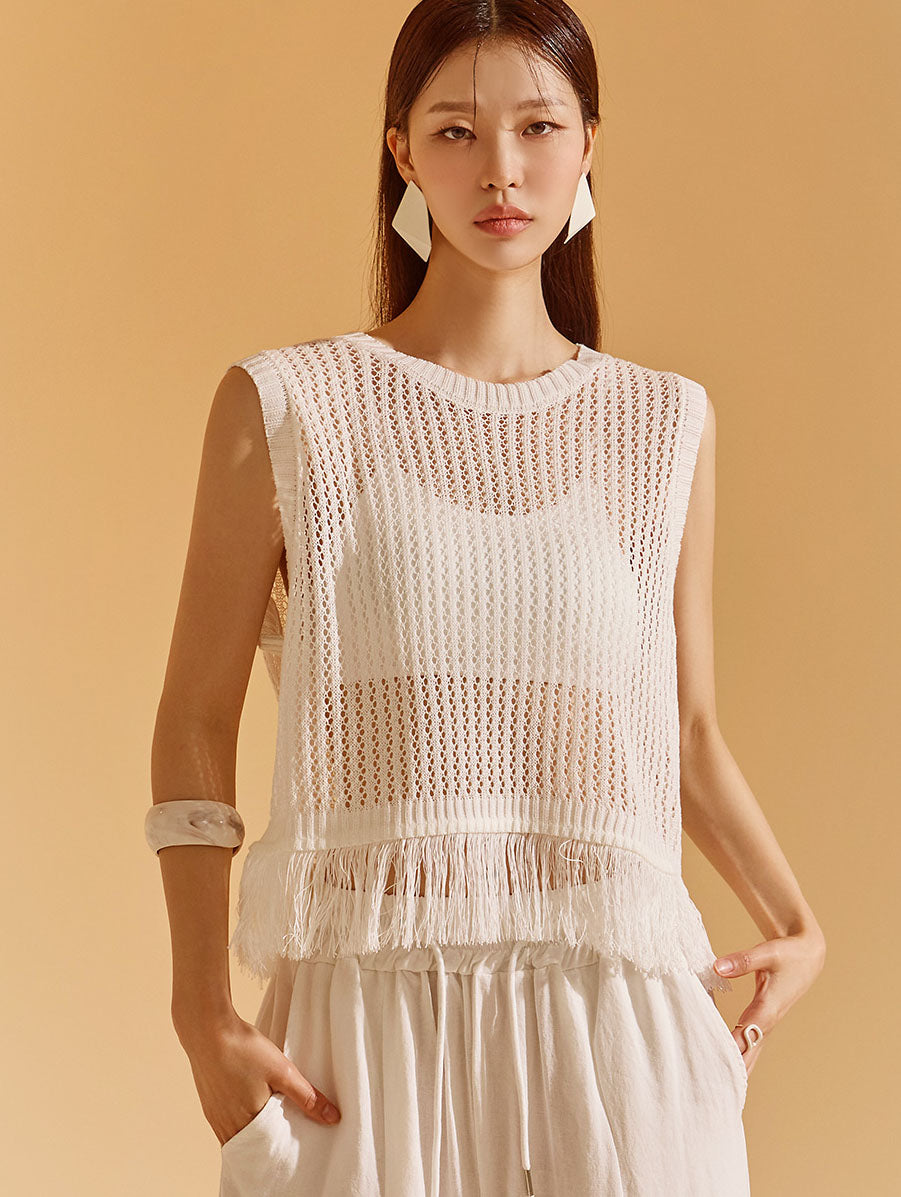 E3077 Fringe Sleeveless Knit