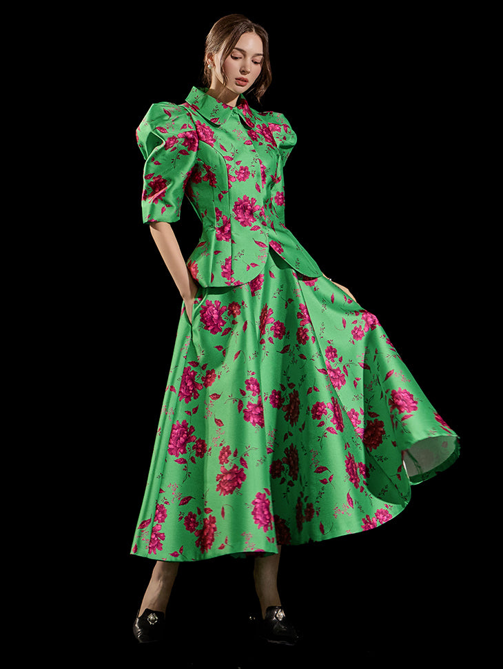 TP9126 フラワーパフハーフシングルジャケットツーピース