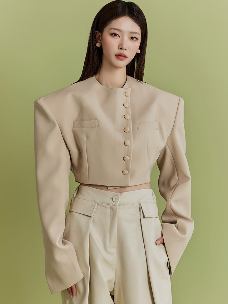 J9260 Wide Shoulder Single Crop Jacket