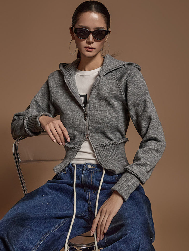 J2574 针织拉链连帽衫