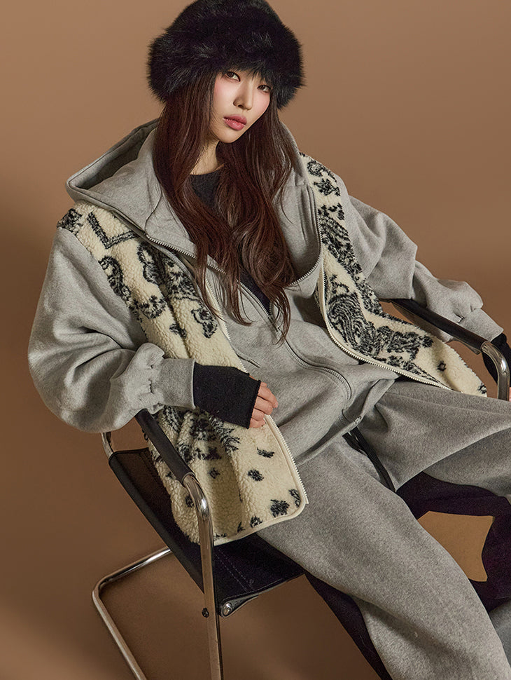 J2566 ブークレ パーカー ジップ スウェットシャツ