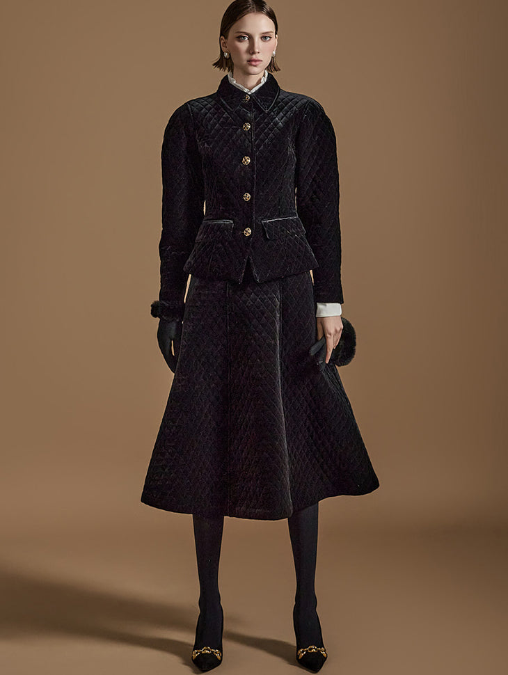TP1487 Velvet Jacket Skirt Set