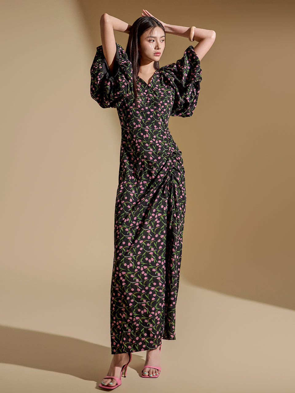 D5040 花朵褶皱连衣裙