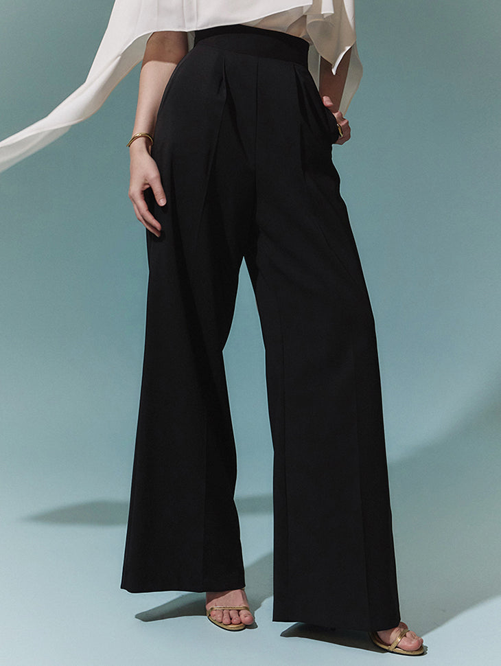 P9081 High Waist Pintuck Wide Slacks