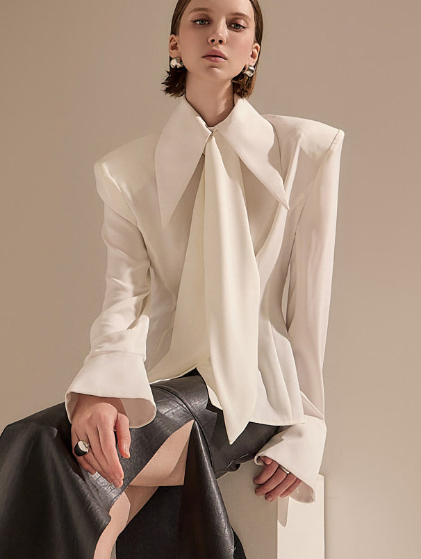 B9139 纽扣垫肩衬衫(围巾套装)