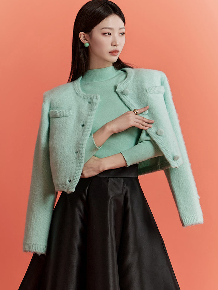 J2148 短款垫肩针织开衫