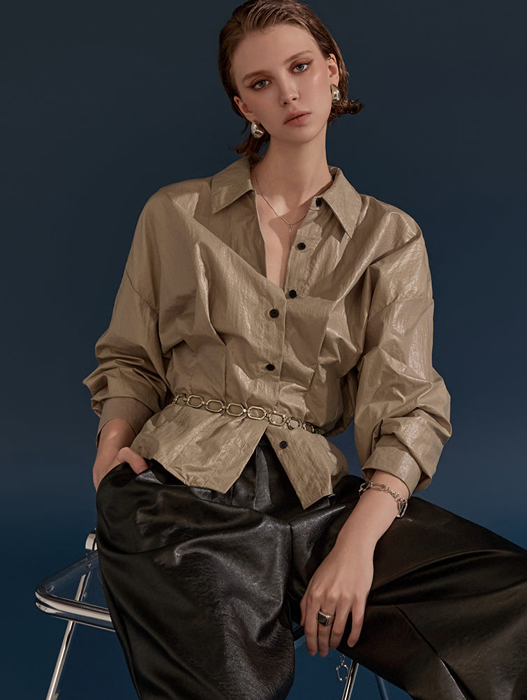 S566 亮面褶裥衬衫