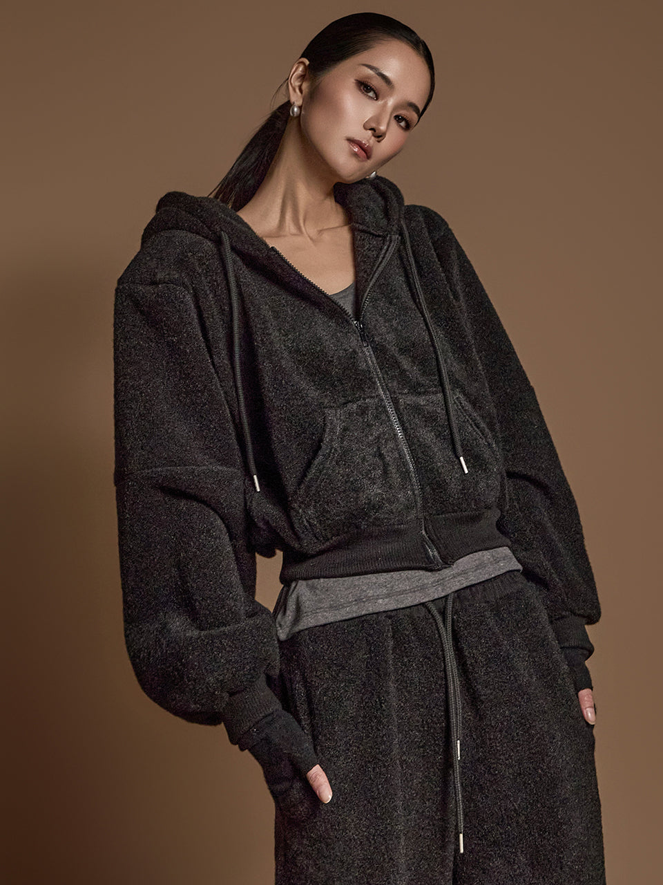 J2577 羊毛衬里拉链连帽衫