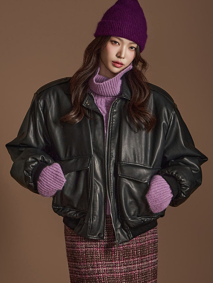 J2524 レザーキルティングジャンパージャケット