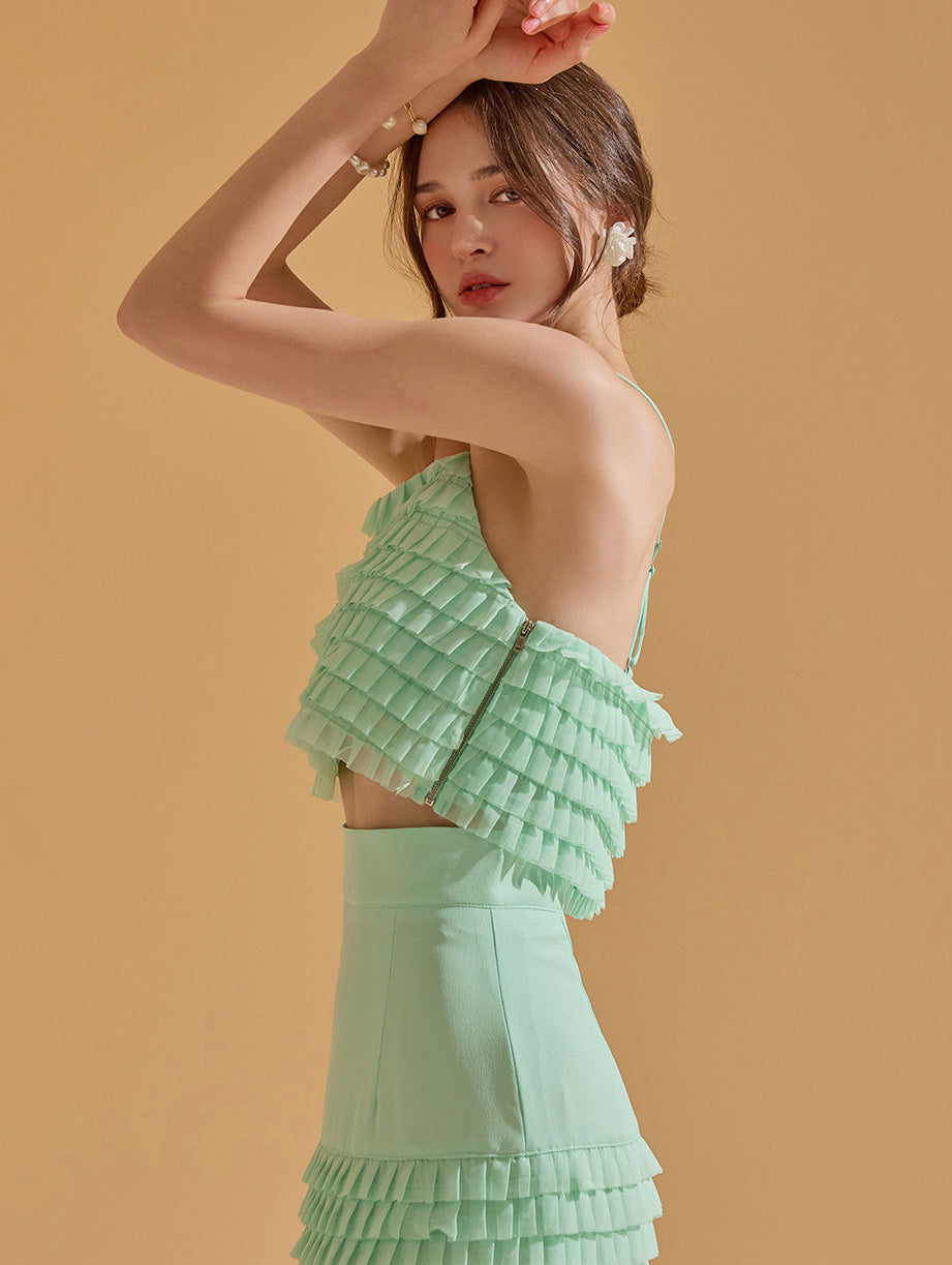 B9156 分层褶边无袖衬衫