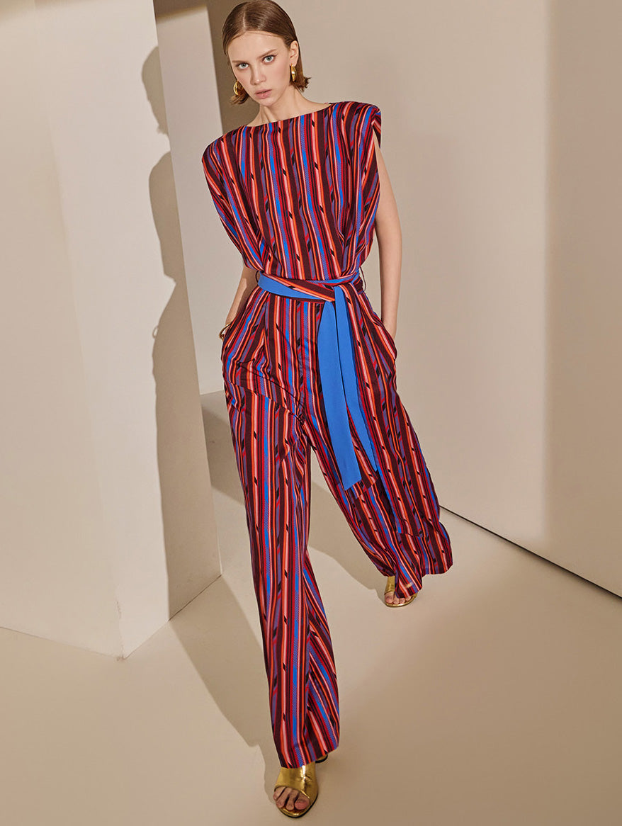 JS9003 Stripe Back Slit Maxi Jumpsuit