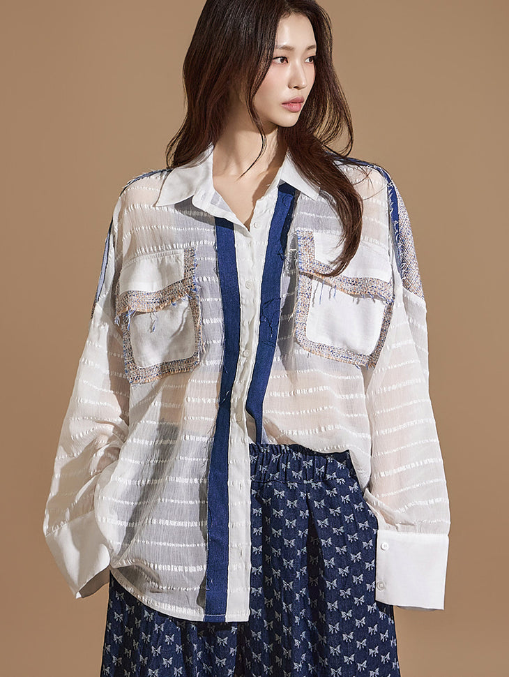 S665 牛仔色边衬衫