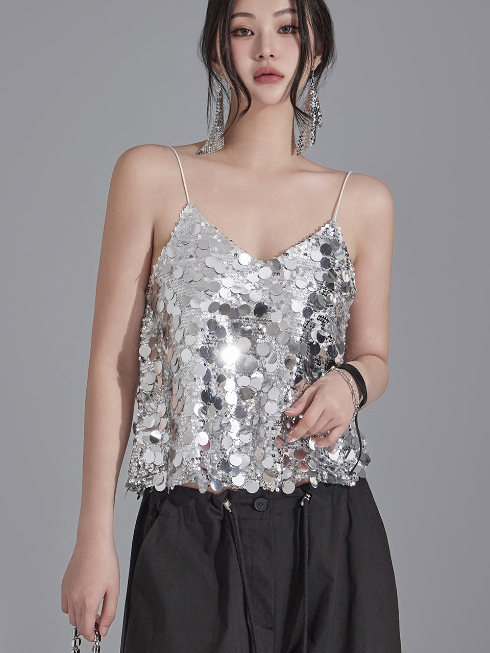 E3371 亮片无袖上衣