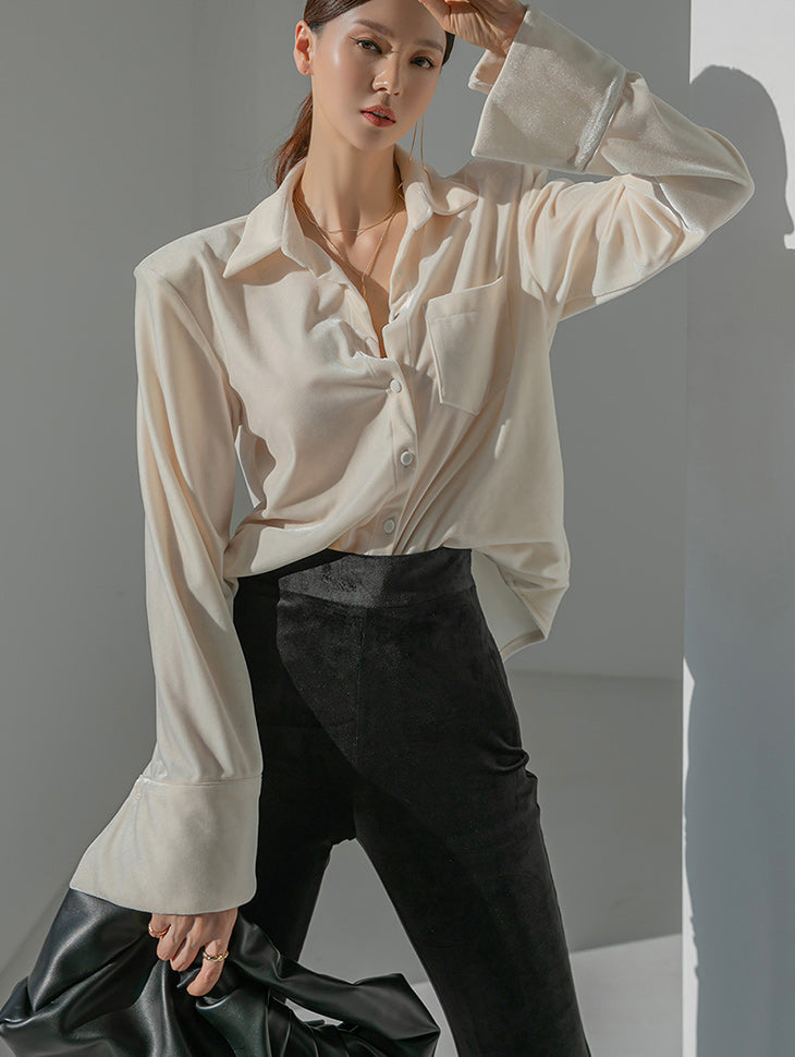 S458 天鹅绒垫肩衬衫