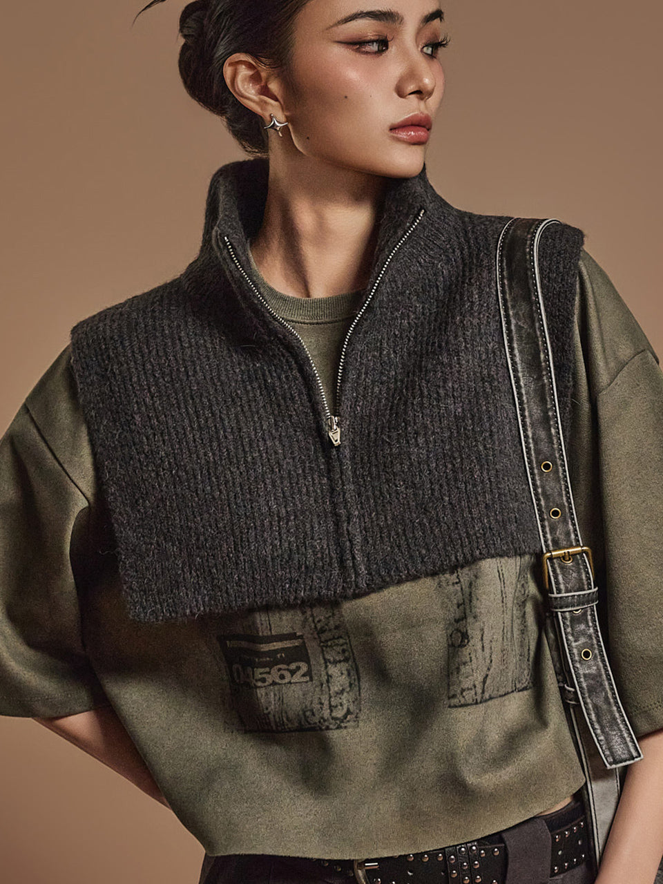 E3615 拉链披肩 针织