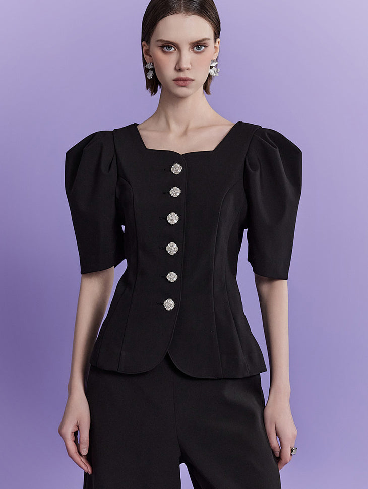 J2151 Puff Sleeve Slim Single Jacket