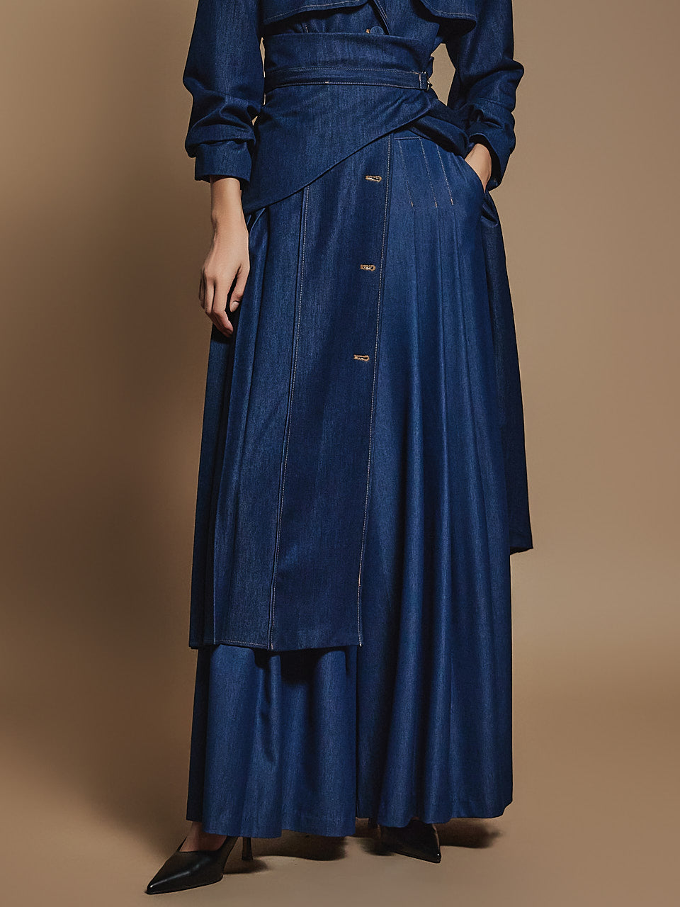 P2689 褶皱牛仔宽裤