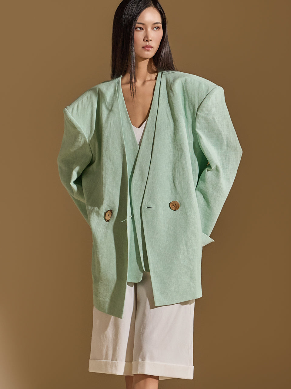 J9288 Linen Collarless Jacket