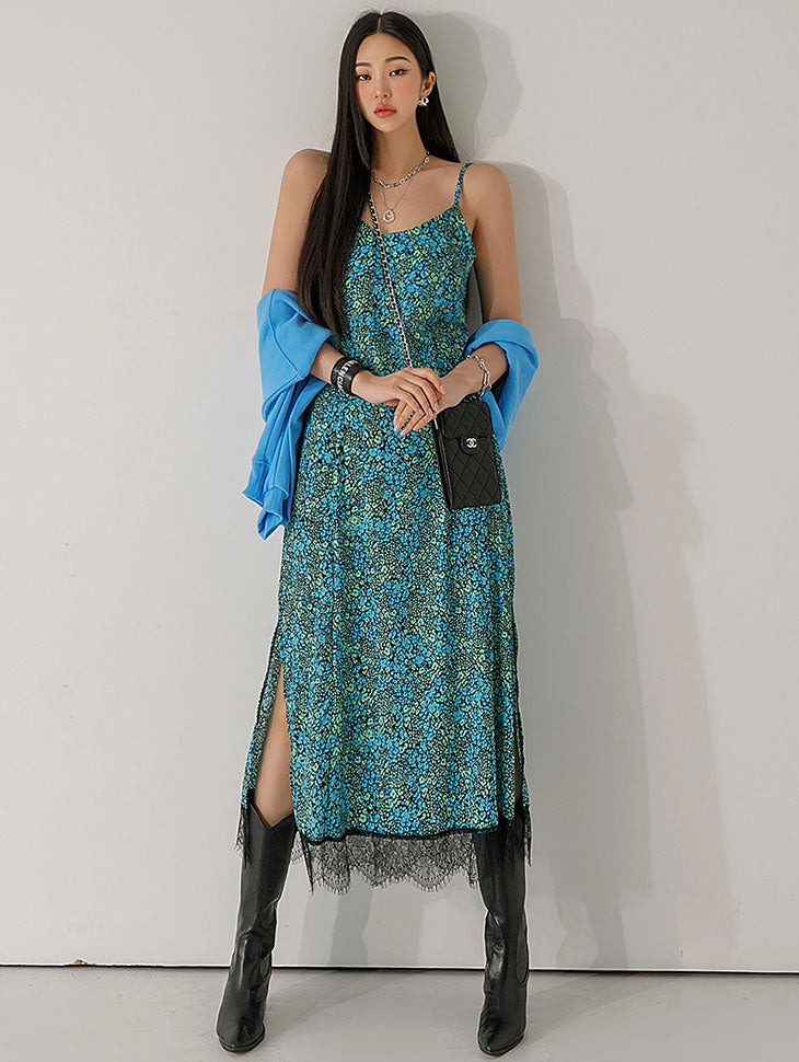 D4437 フローラルレースミディドレス