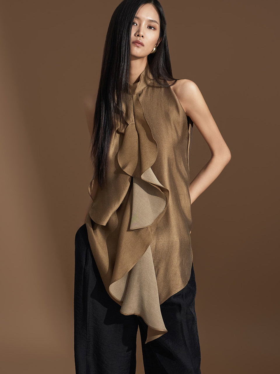 B9178 无袖荷叶边衬衫