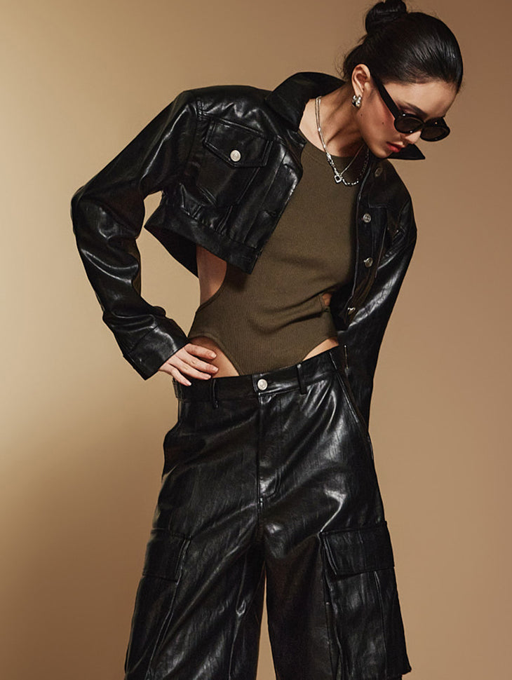 J2361 レザークロップジャンパージャケット