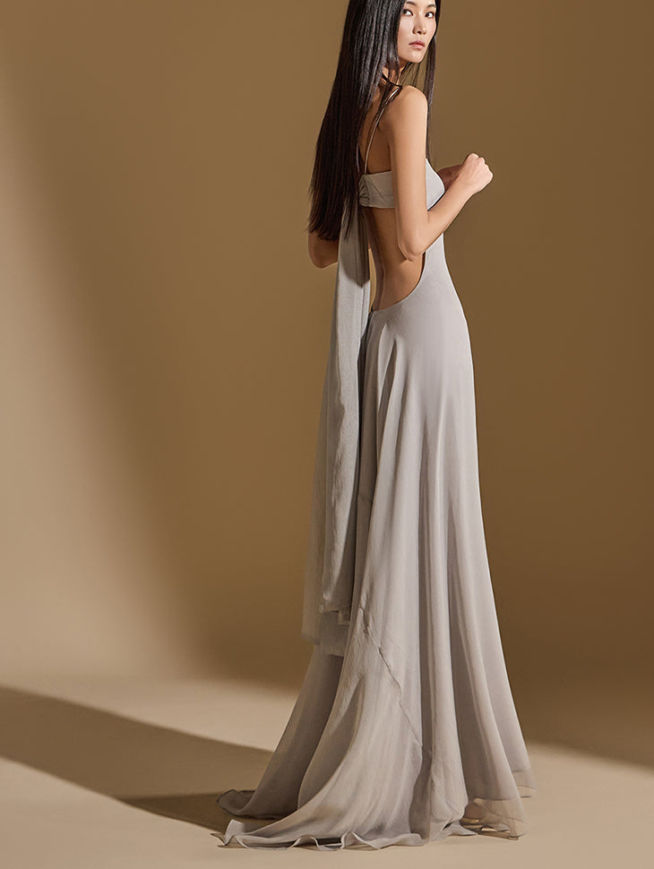 D4996 Backless Frill Dress