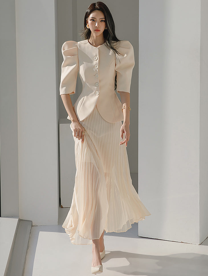 TP9079 ピンタックバルーンスリーブジャケットツーピース