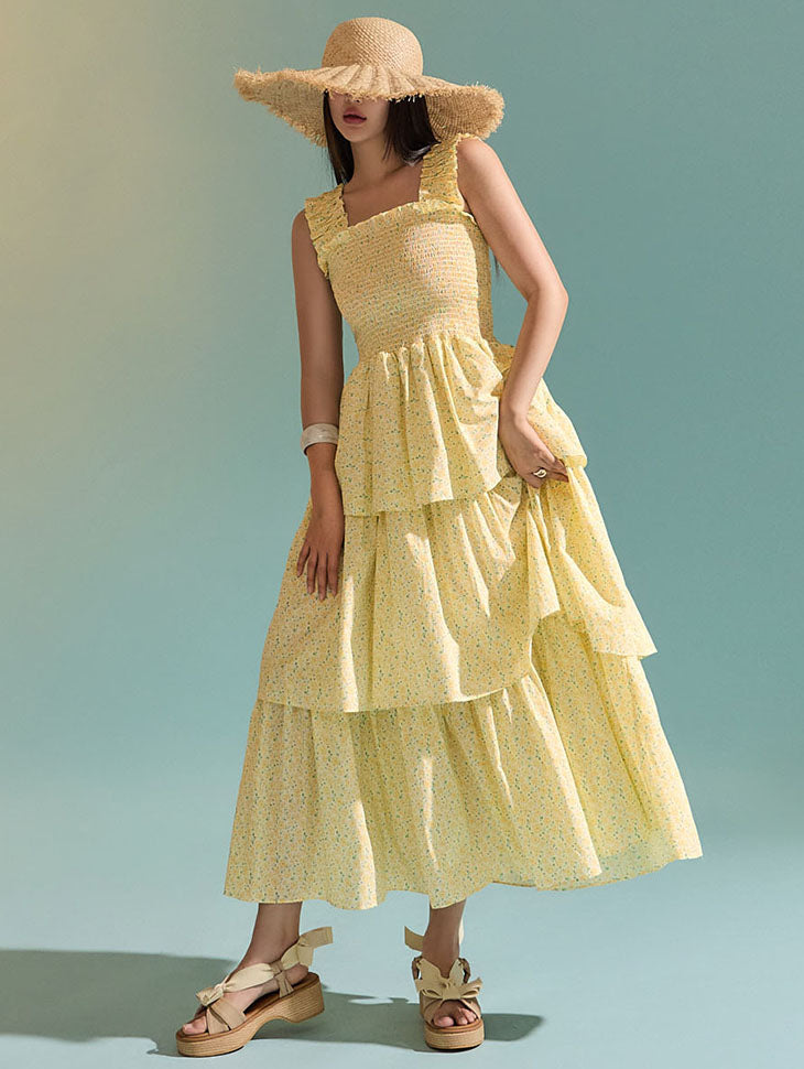 D4732 フローラルティアードドレス