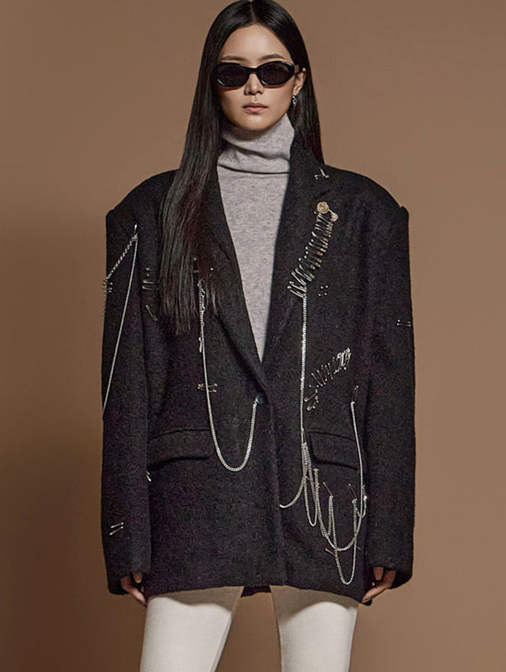 J9305 胸针羊毛外套