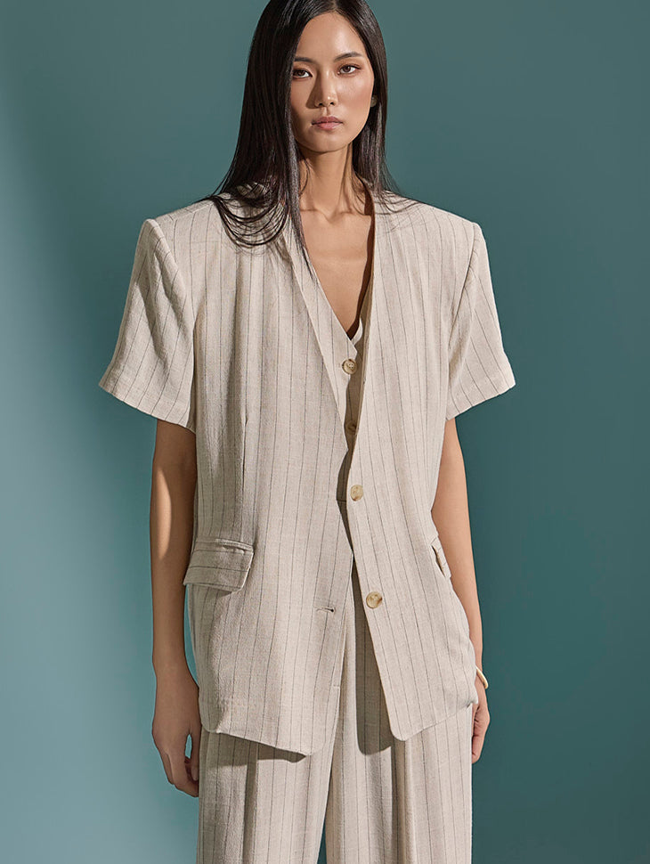 J2325 リネンストライプジャケット