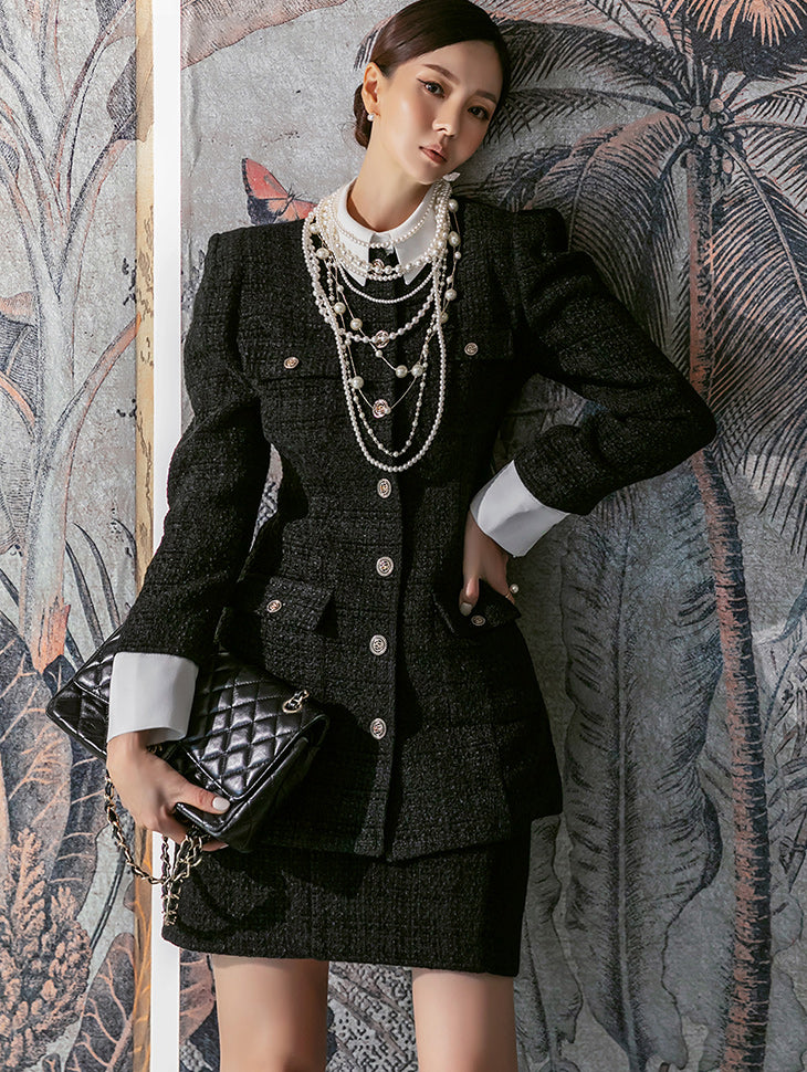 D4364 ツイードウールツーピース(衿・袖取り外し可)