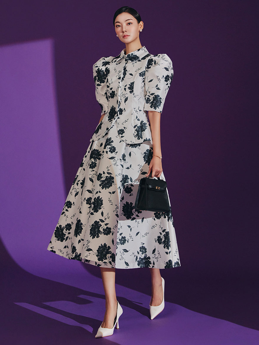 TP9126 フラワーパフハーフシングルジャケットツーピース