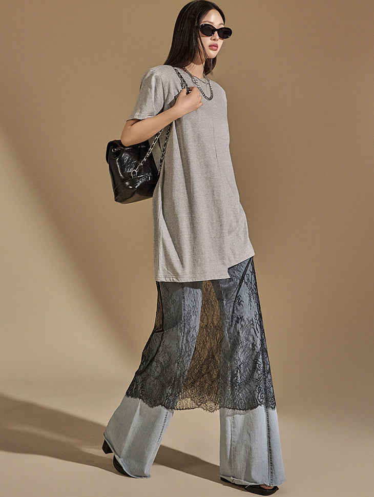 D5037 开衩蕾丝连衣裙