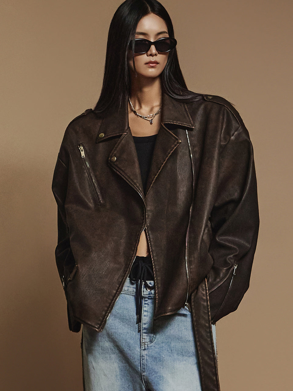 J2414 ベルト付きレザージャケット