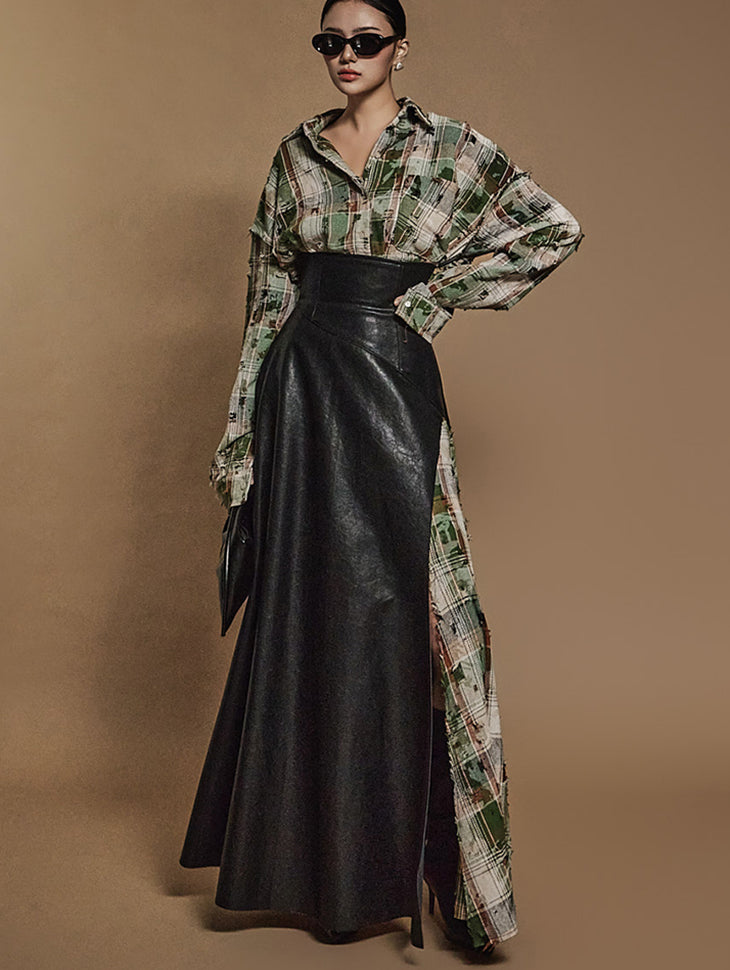 SK9251 皮革格子裙