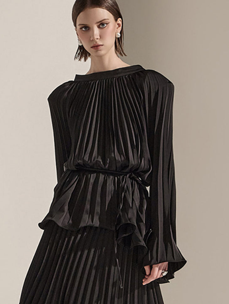 B2923 プリーツアンバランスロングブラウス(ストラップセット)