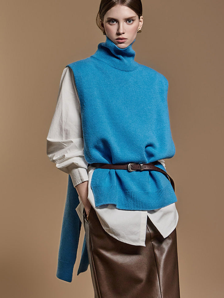 E3570 高领羊毛针织背心