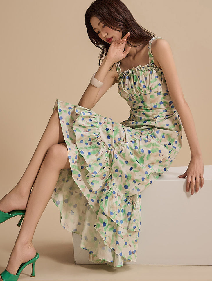 D5004 Dotted Shirring Dress