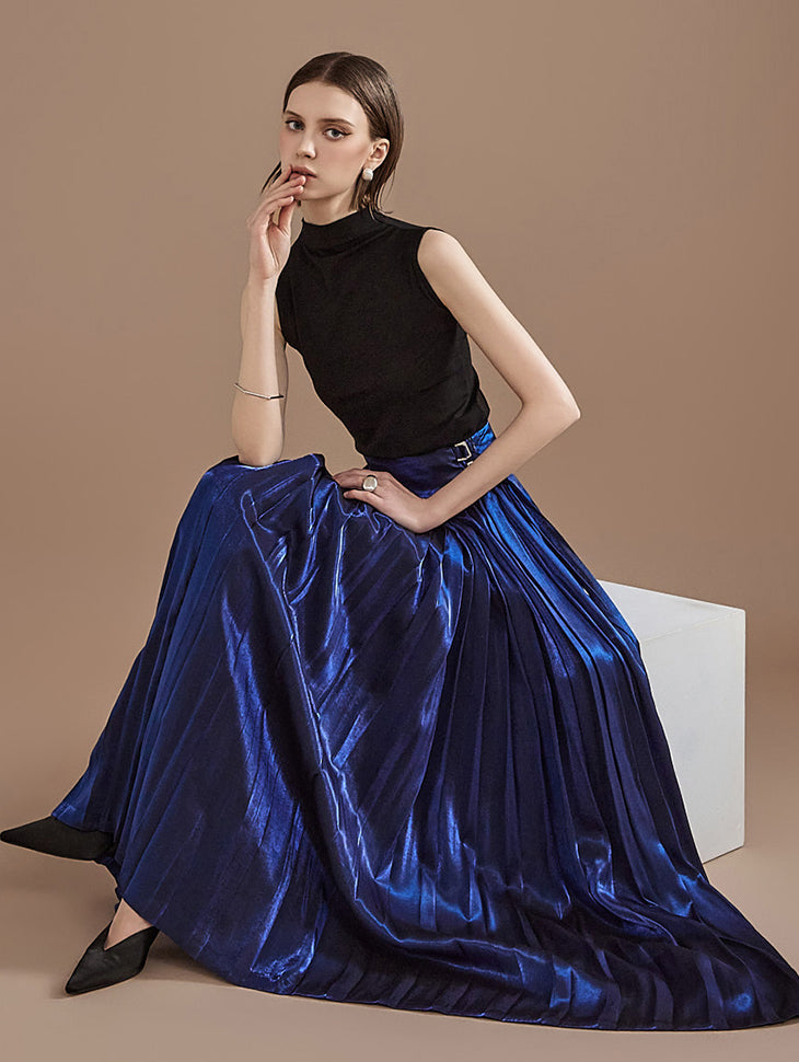 SK9117 ツーバックルプリーツマキシスカート