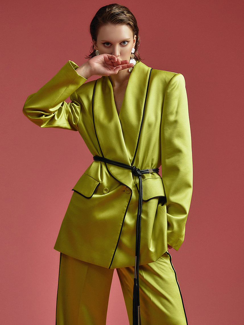 MBDJ017 サテンライン配色ダブルボタンジャケット(ベルトセット)