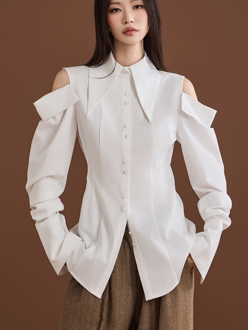 S9026 肩部开衩细褶衬衫