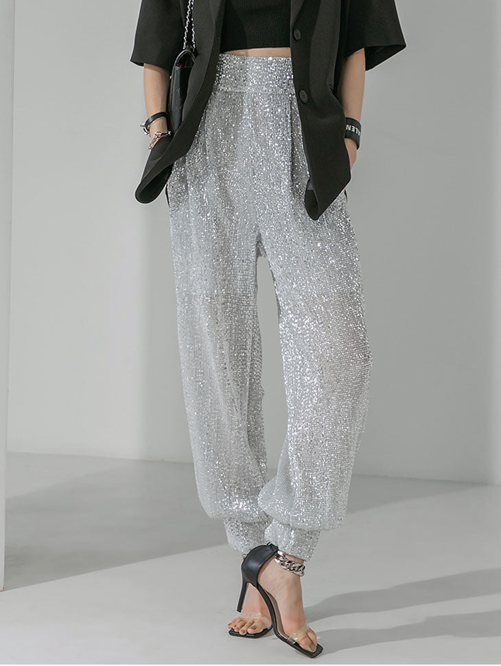 P9109 Spangle Waistbanding Jogger Pants