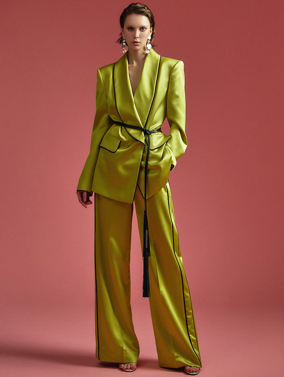 MBDTP010 サテンライン配色ダブルボタンジャケットスーツセット(ベルトセット)