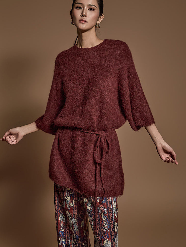 E3672 带肩带的毛皮针织衫